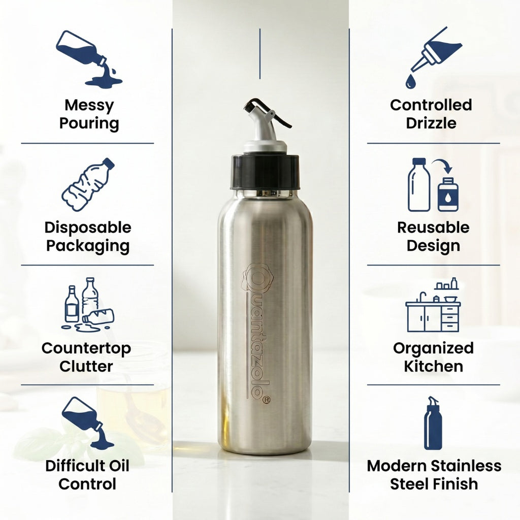 Premium Stainless Steel Oil Dispenser – 750ml Precision Pour Bottle